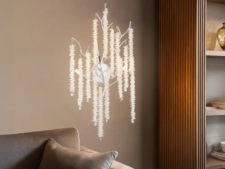 Ausgefallene Wandleuchte LAVERNE Silber Chrom mit Kristall, Höhe 60cm
