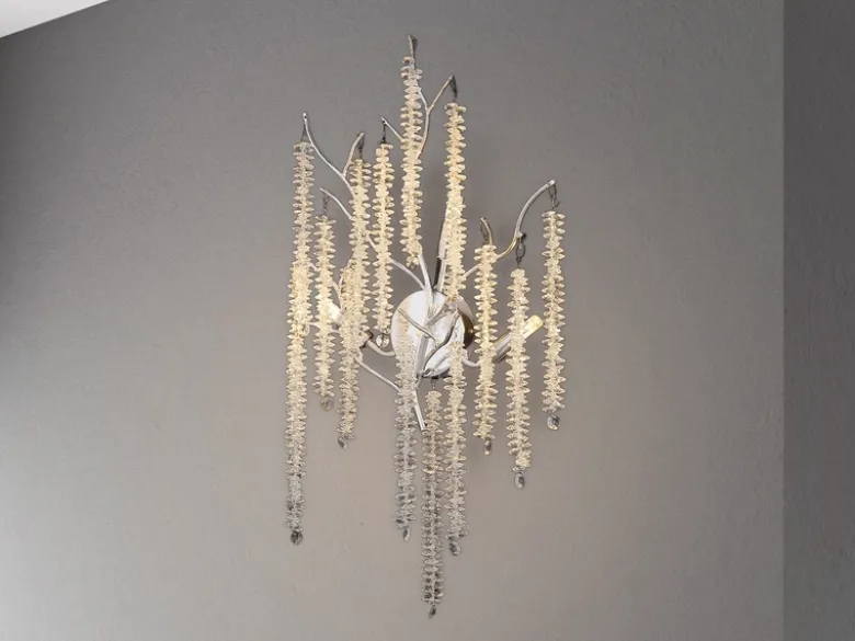 Ausgefallene Wandleuchte LAVERNE Silber Chrom mit Kristall, Höhe 60cm