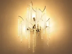 Ausgefallene Wandleuchte LAVERNE Silber Chrom mit Kristall, Höhe 60cm