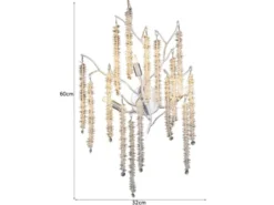 Ausgefallene Wandleuchte LAVERNE Silber Chrom mit Kristall, Höhe 60cm