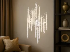 Ausgefallene Wandleuchte LAVERNE Silber Chrom mit Kristall, Höhe 60cm