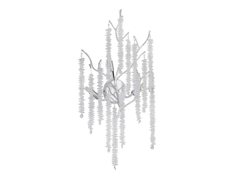 Ausgefallene Wandleuchte LAVERNE Silber Chrom mit Kristall, Höhe 60cm