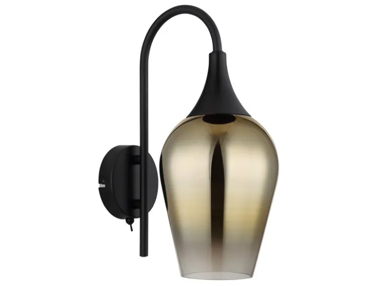 Ausgefallene Wandleuchte LAVUS mit Schalter & Glasschirm Gold, Höhe 36cm