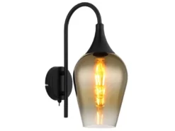 Ausgefallene Wandleuchte LAVUS mit Schalter & Glasschirm Gold, Höhe 36cm