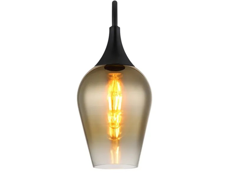 Ausgefallene Wandleuchte LAVUS mit Schalter & Glasschirm Gold, Höhe 36cm
