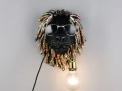 Ausgefallene Wandleuchte LEO Löwenkopf mit Stecker und Schalter, Höhe 38cm