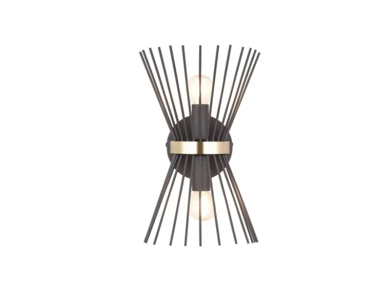 Ausgefallene Wandleuchte ROD Up and Down Schwarz-Gold, Höhe 31cm