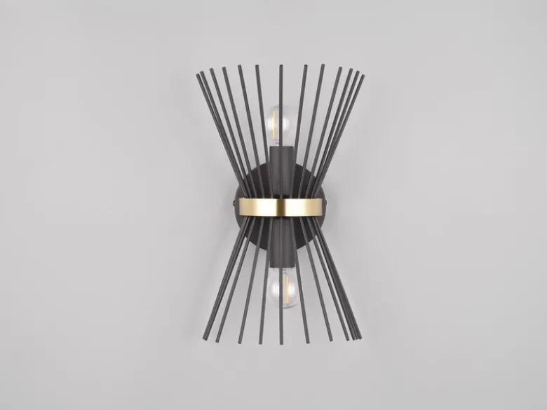 Ausgefallene Wandleuchte ROD Up and Down Schwarz-Gold, Höhe 31cm