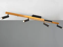 Ausziehbarer LED Deckenstrahler ZENO mit 4 Spots Schwarz Gold max. Breite 133cm