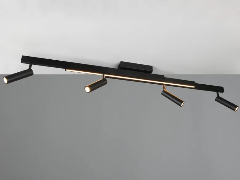 Ausziehbarer LED Deckenstrahler ZENO mit 4 Spots Schwarz max. Breite 133cm