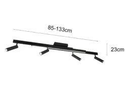 Ausziehbarer LED Deckenstrahler ZENO mit 4 Spots Schwarz max. Breite 133cm