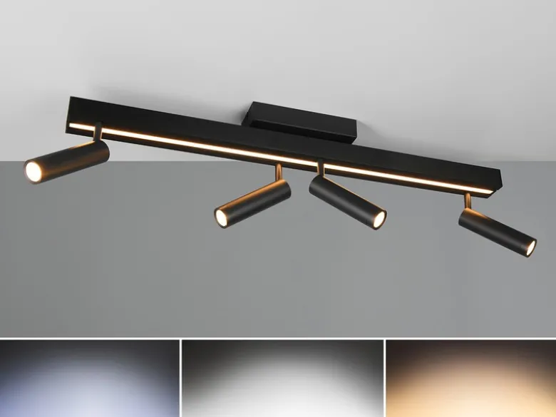 Ausziehbarer LED Deckenstrahler ZENO mit 4 Spots Schwarz max. Breite 133cm