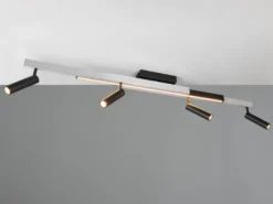 Ausziehbarer LED Deckenstrahler ZENO 4 Spots Schwarz Silber, max. Breite 133cm