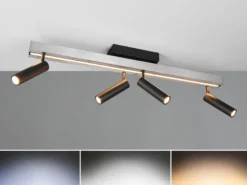 Ausziehbarer LED Deckenstrahler ZENO 4 Spots Schwarz Silber, max. Breite 133cm