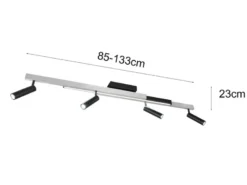 Ausziehbarer LED Deckenstrahler ZENO 4 Spots Schwarz Silber, max. Breite 133cm