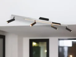 Ausziehbarer LED Deckenstrahler ZENO 4 Spots Schwarz Silber, max. Breite 133cm
