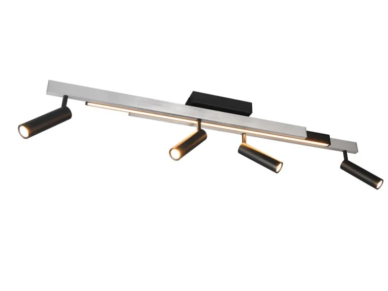 Ausziehbarer LED Deckenstrahler ZENO 4 Spots Schwarz Silber, max. Breite 133cm