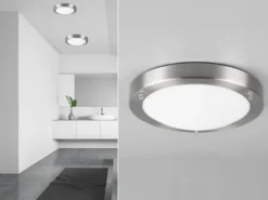 Bad Deckenleuchte CONDUS in Silber mit Glas Opal Weiß Ø 31,5cm - Badlampen