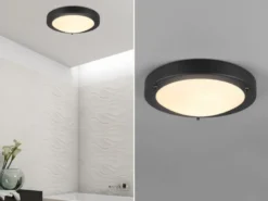 Bad Deckenleuchte CONDUS in Schwarz mit Glas Weiß IP44 Badlampe, Ø 31,5cm
