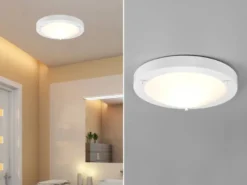 Bad Deckenleuchte CONDUS in Weiß mit Glas Opal Weiß Ø 31,5cm - Badlampen