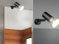 Bad Spiegelleuchte Spot Metall Schwarz zum Klemmen max. 5mm, inkl. GU10 LED
