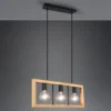 Balken Pendelleuchte AGRA 3 flammig Schwarz mit Holzbalken, Breite 60cm