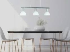 Balken Pendelleuchte DALLAS 3-flammig Glasschirme Weiß, Breite 61cm