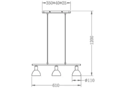 Balken Pendelleuchte DALLAS 3-flammig Glasschirme Weiß, Breite 61cm