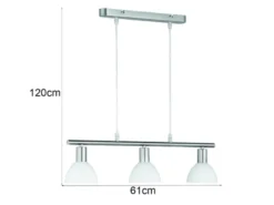 Balken Pendelleuchte DALLAS 3-flammig Glasschirme Weiß, Breite 61cm