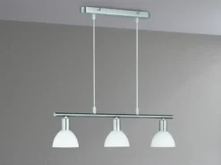 Balken Pendelleuchte DALLAS 3-flammig Glasschirme Weiß, Breite 61cm