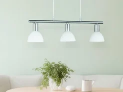 Balken Pendelleuchte DALLAS 3-flammig Glasschirme Weiß, Breite 61cm