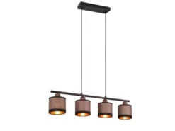 Balkenpendelleuchte DAVOS 4-flammig, Stoffschirme Taupe/Gold, Breite 75cm