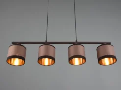 Balkenpendelleuchte DAVOS 4-flammig, Stoffschirme Taupe/Gold, Breite 75cm