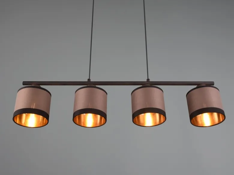 Balkenpendelleuchte DAVOS 4-flammig, Stoffschirme Taupe/Gold, Breite 75cm