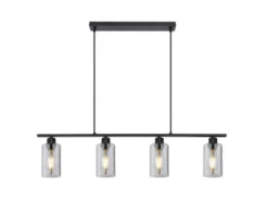 Balkenpendelleuchte HADERA mit 4 Rauchglas Lampenschirmen, Breite 98cm