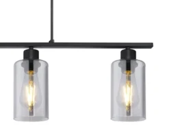 Balkenpendelleuchte HADERA mit 4 Rauchglas Lampenschirmen, Breite 98cm