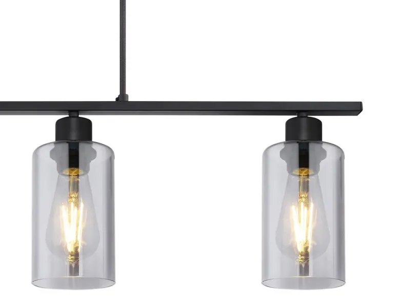 Balkenpendelleuchte HADERA mit 4 Rauchglas Lampenschirmen, Breite 98cm