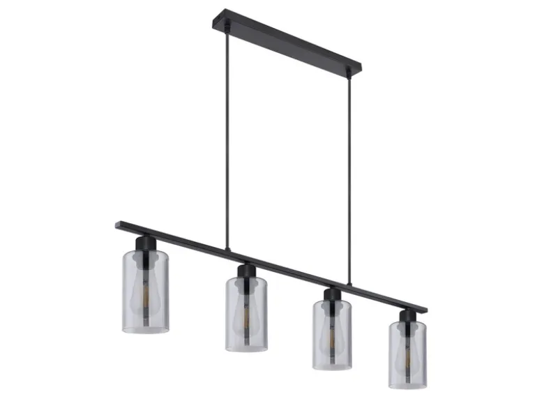 Balkenpendelleuchte HADERA mit 4 Rauchglas Lampenschirmen, Breite 98cm