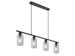 Balkenpendelleuchte HADERA mit 4 Rauchglas Lampenschirmen, Breite 98cm