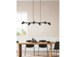 Balkenpendelleuchte MARLEY 6-flammig lang in Schwarz, Breite 115cm