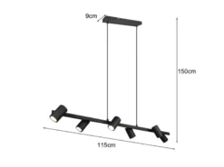 Balkenpendelleuchte MARLEY 6-flammig lang in Schwarz, Breite 115cm