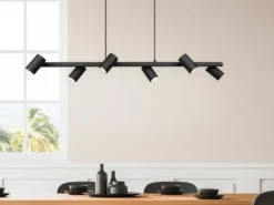 Balkenpendelleuchte MARLEY 6-flammig lang in Schwarz, Breite 115cm