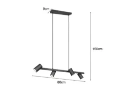 Balkenpendelleuchte MARLEY 4-flammig in Schwarz, Breite 80cm