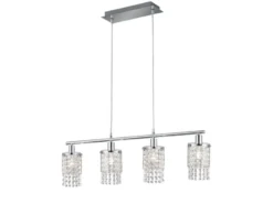 Balken Pendelleuchte POSH 4-flammig mit Acryl Kristall Behang, Breite 80cm