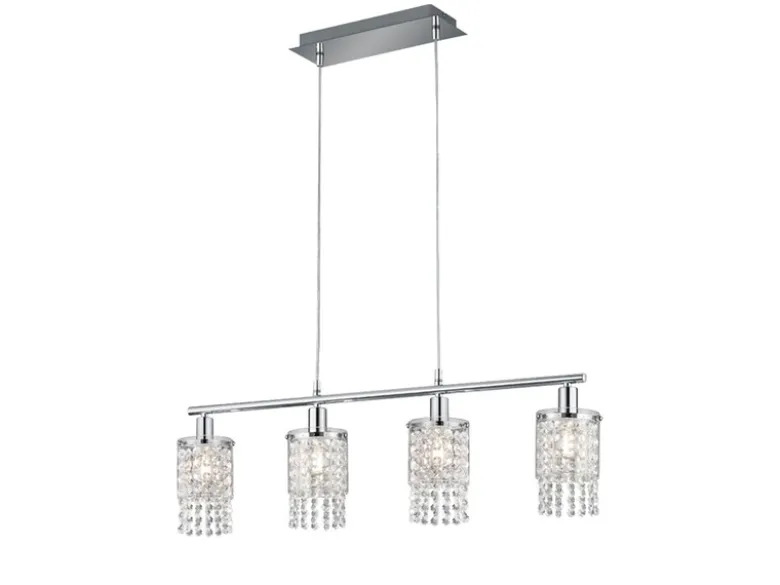 Balken Pendelleuchte POSH 4-flammig mit Acryl Kristall Behang, Breite 80cm