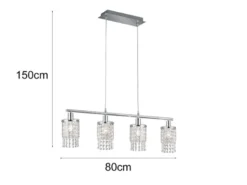 Balken Pendelleuchte POSH 4-flammig mit Acryl Kristall Behang, Breite 80cm