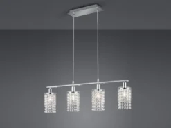 Balken Pendelleuchte POSH 4-flammig mit Acryl Kristall Behang, Breite 80cm