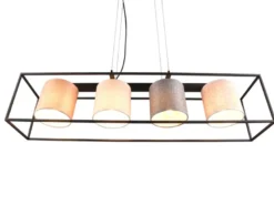 Balkenpendelleuchte ROSS mit vier Stoffschirmen, Breite 100cm