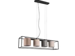 Balkenpendelleuchte ROSS mit vier Stoffschirmen, Breite 100cm