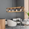 Balken Pendelleuchte TENALI 4 flammig Schwarz mit Holzbalken, Breite 100cm